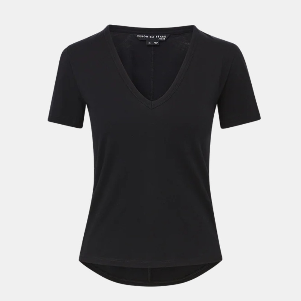 Veronica Beard Cindy Black V-Neck Short Sleeve Tee NWT Large